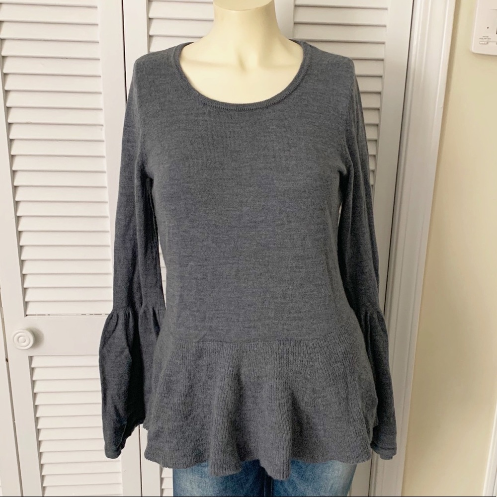 Nanette Lepore Peplum Bell Sleeve Merino Sweater L - Picture 3 of 11